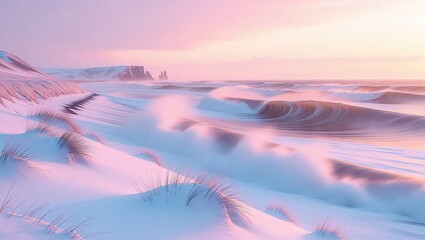 Arctic Dreamscape - A Pastel-Hued Frozen Landscape at Sunset.
