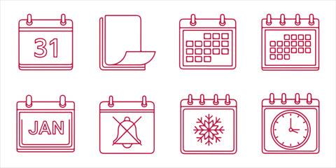 Calendar line icons set collection of different types of calendar date, time, month, year, season and more