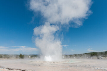 Eruption of the Great Fountain Geyser in Yellowstone National park.