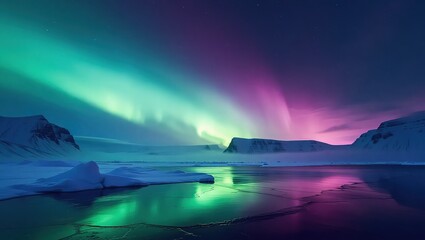 Aurora Borealis Over Frozen Landscape - A Symphony of Colors.