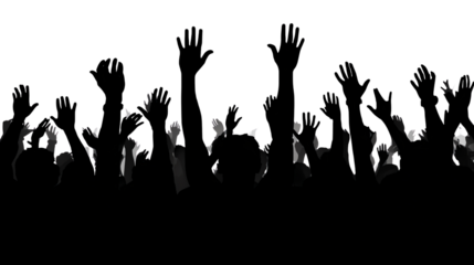 Raised Hands Crowd Silhouette: A sea of silhouettes with hands raised high, creating a powerful visual of unity, engagement, and active participation. Capturing the energy and togetherness.
