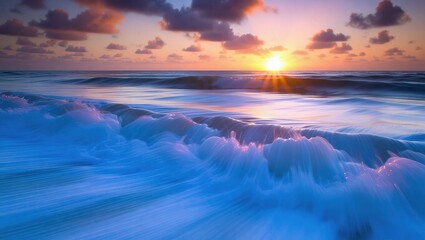 Beautiful Ocean Sunrise with Colorful Clouds and Gentle Waves.