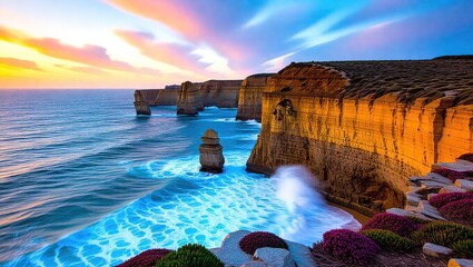 Coastal Majesty - Cliffs and Ocean at Sunset, Australia.