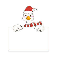 Christmas Cartoon Duck on Sleigh – Festive Holiday Character with Santa Outfit and Snowflake Decor