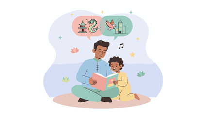 Loving father reads to his child sparking imagination and exploring diverse worlds
