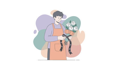 Obraz premium Florist preparing a unique Halloween bouquet with white roses and pumpkins ideal for autumn festivities