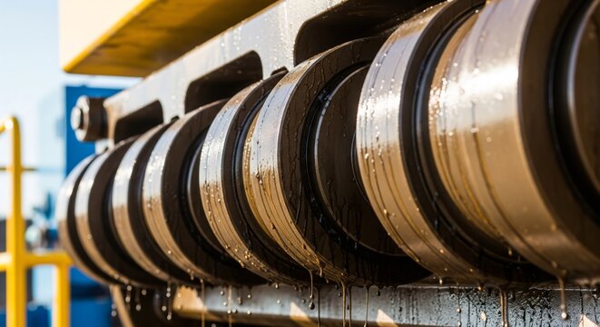 Steel mill rollers aligned lubricated in a factory setting