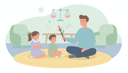 Fototapeta premium Family bonding Father and kids enjoy storytelling and learning at home