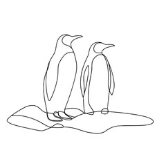 Line art illustration of two penguins standing on ice  