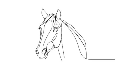Outline of a horse's head in minimalist line art style  