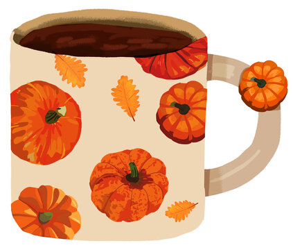 Chocolatito caliente en una taza con estampado de calabacitas