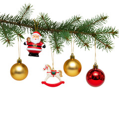 Pine Branch with Mini Ornaments – Festive, Nostalgic Holiday Charm in Simple Elegance

