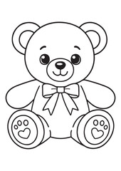 Cute bear coloring page.eps and print-ready. A charming bear with a big ribbon, illustrated in ISO size vector lineart for quick and easy coloring.