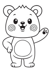 Cute bear coloring page.eps and print-ready. Standing happy bear vector illustration in ISO size, designed for preschool creative learning and fun coloring.
