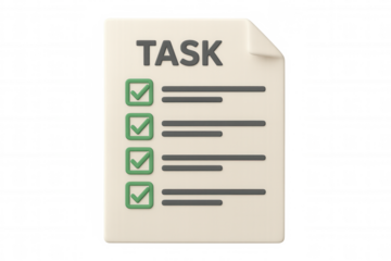 Task list document icon with checkboxes, showing completed items and pending tasks, transparent background
