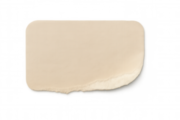 Torn paper sticker with curved edge and blank space for text, beige note graphic asset on transparent background