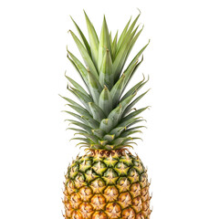 Fototapeta premium A close-up studio shot of a ripe pineapple with its distinctive green leafy crown against a white background.
