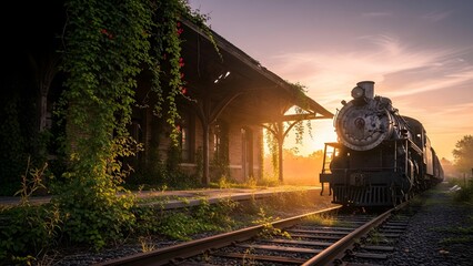 Vintage Train Station at Sunset A Nostalgic Journey into the Past
