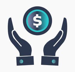 Hands Holding Dollar Sign — Minimalist Red and White Icon