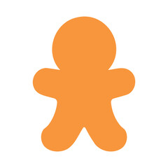 Simple orange gingerbread man cookie shape on a white background