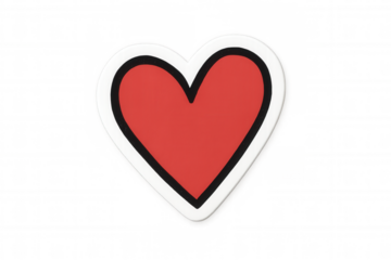 Red heart icon with black outline and white border, symbolizing love, romance, and affection on transparent background