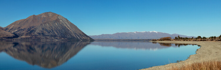 Picturesque Lake Ohau and Southern Alps panorama, New Zealand