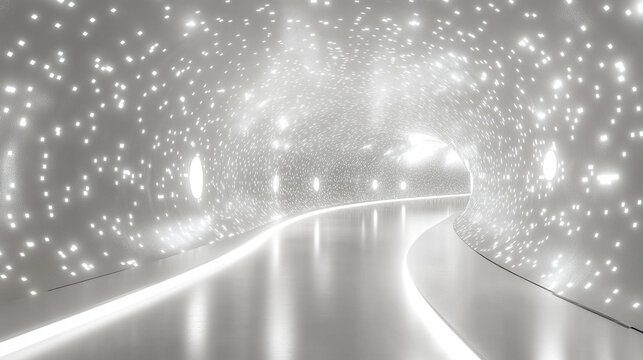 Futuristic gold silver and white glowing tech tunnel with digital code patterns on walls and floor symbolizing digital transformation innovation and data flow in a modern matrix perspective - Powered by Adobe