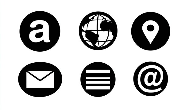 Black and White Contact Icons on a White Background - Powered by Adobe