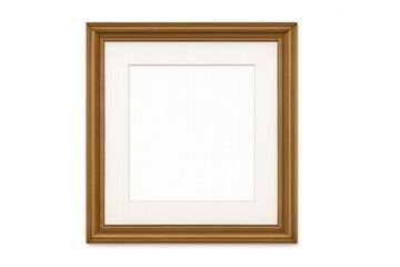 Fototapeta premium Empty gold wooden frame mockup, realistic blank square picture border with white mat on transparent background
