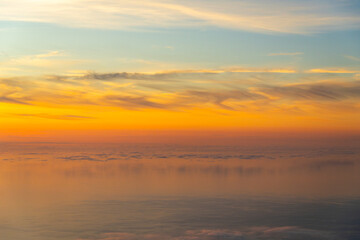 Fototapeta premium Sky and Clouds at Fiery Sunset. Atlantic Ocean. Golden Hour. Pico Island, Azores. Portugal