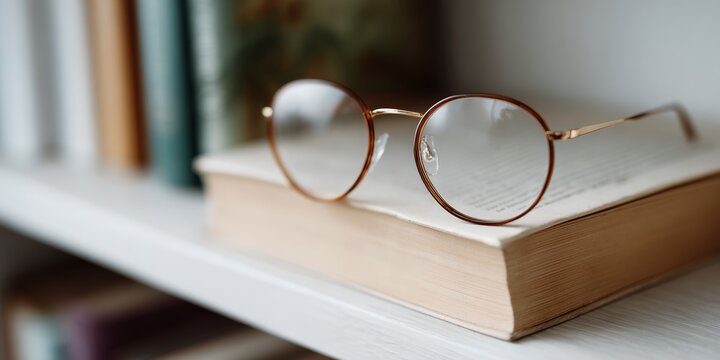 Pair of glasses sits on top of a book - Powered by Adobe