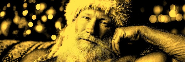 Santa relaxing by the Christmas tree during the holiday season