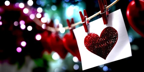 Decorative display of hearts on a string celebrating love during a festive occasion - High Contrast