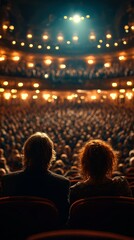 Evening performance at a grand theater with an audience captivated by the show