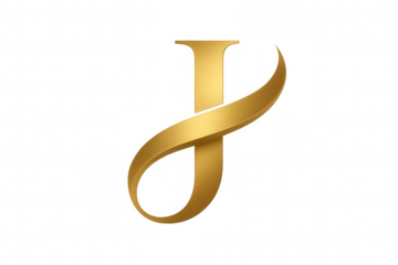 Golden capital letter j with swirling ribbon design representing luxury, elegance, and typography, on transparent background