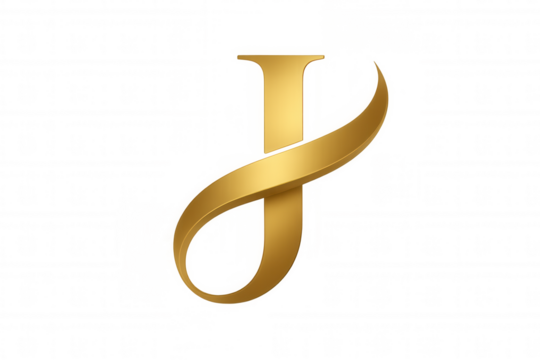 Golden capital letter j with swirling ribbon design representing luxury, elegance, and typography, on transparent background