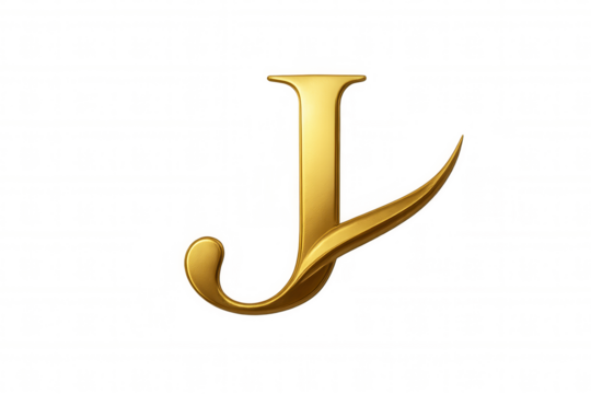 Gold letter j typography concept with elegant metallic texture isolated on transparent background