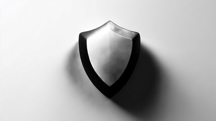 Minimalistic cybersecurity concept with a shield icon on a clean white and black matte background symbolizing protection security and digital safety representing modern technology and online defense