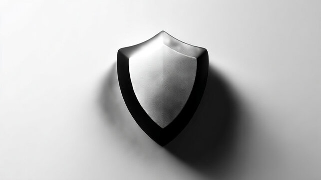 Minimalistic cybersecurity concept with a shield icon on a clean white and black matte background symbolizing protection security and digital safety representing modern technology and online defense - Powered by Adobe