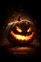 Naklejka premium Scary halloween background with glowing pumpkin