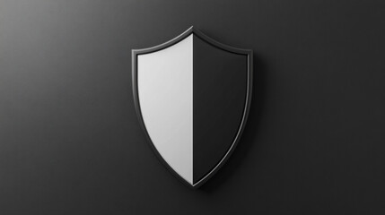 Minimalistic cybersecurity concept with a shield icon on a clean white and black matte background symbolizing protection security and digital safety representing modern technology and online defense