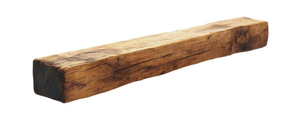 Rectangular weathered wooden beam, diagonal perspective