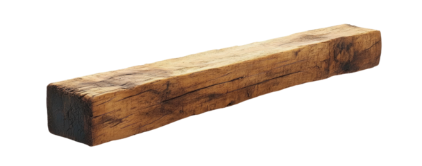 Rectangular weathered wooden beam, diagonal perspective