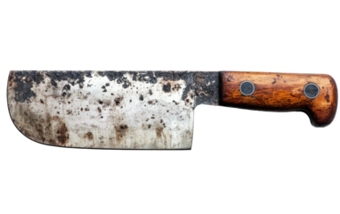 Worn cleaver with wooden handle, showing age and rust
