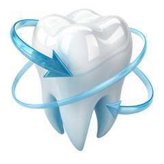 3D Shiny White Tooth with Blue Protective Arrow Ring &ndash; Dental Hygiene and Oral Care Concept