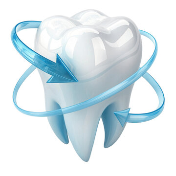 3D Shiny White Tooth with Blue Protective Arrow Ring &ndash; Dental Hygiene and Oral Care Concept