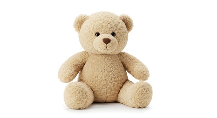 Fototapeta premium Classic fluffy beige teddy bear stuffed animal sitting patiently on a clean white background