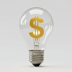 Illuminating a golden dollar sign inside a clear glass incandescent light bulb representing financial success and business investment concepts