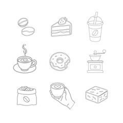 Hand Drawn Coffee and Dessert Vector Set. A curated collection of minimalist hand-drawn coffee and sweet treats illustrations. Modern coffee shop vector set featuring cups, pastries, and desserts.