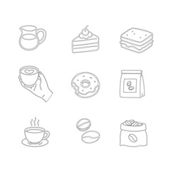 Hand Drawn Coffee and Dessert Vector Set. A curated collection of minimalist hand-drawn coffee and sweet treats illustrations. Modern coffee shop vector set featuring cups, pastries, and desserts.